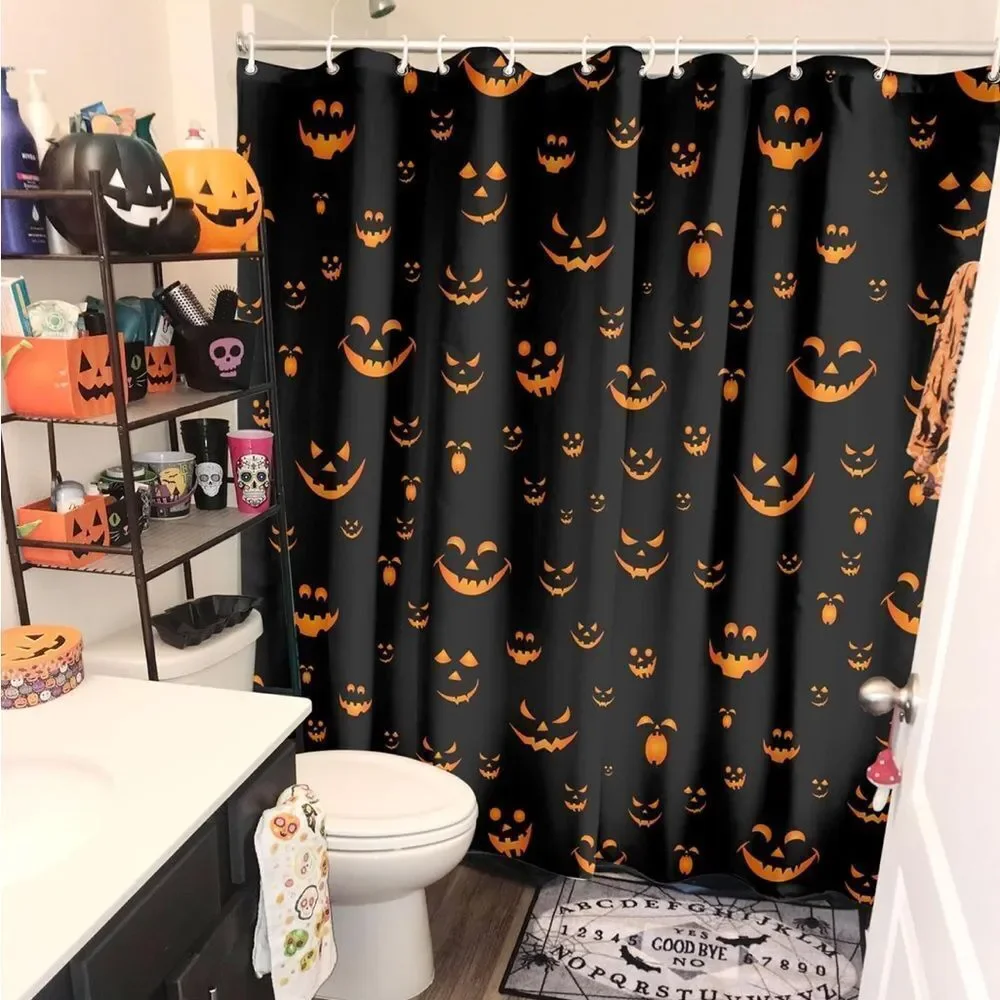 Halloween Shower Curtain 72x72 Inch, Halloween Pumpkin Face Shower Curtain